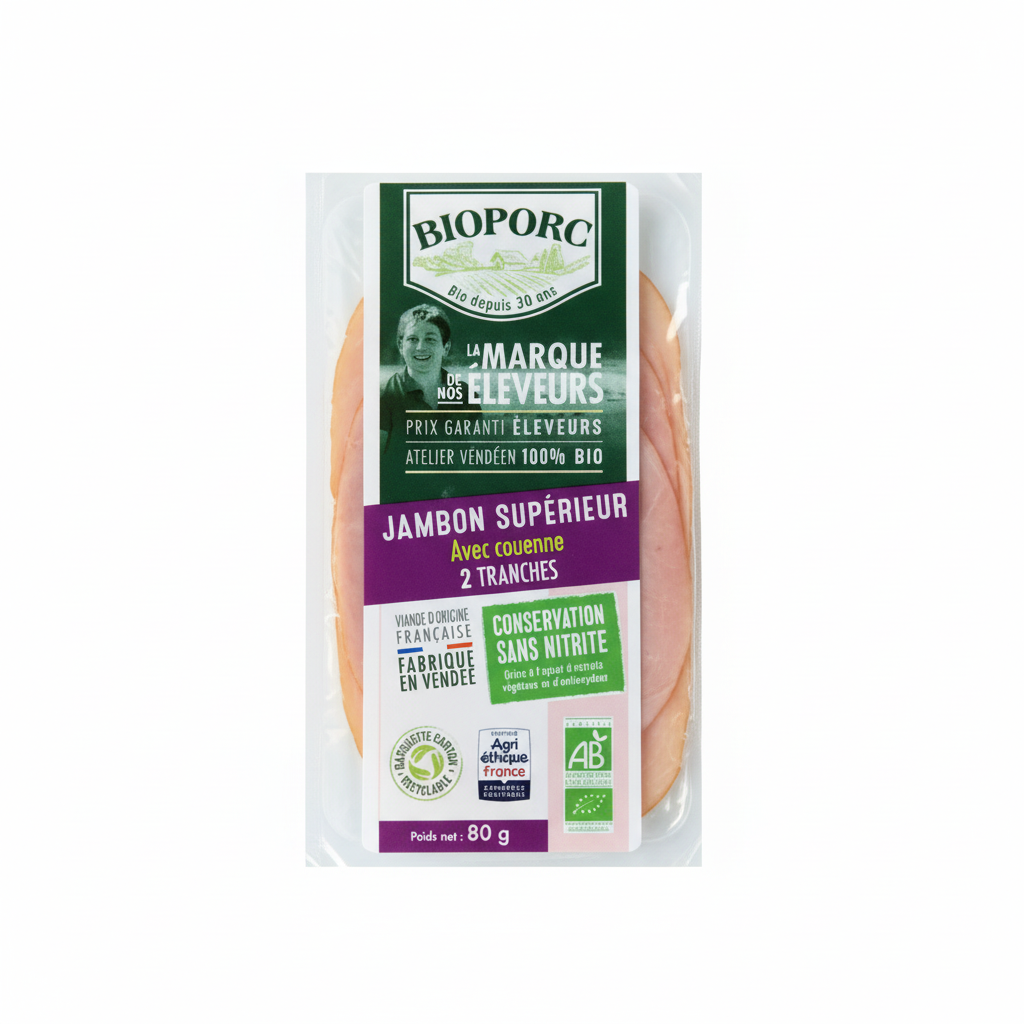 Jambon supérieur avec couenne conservation sans nitrite